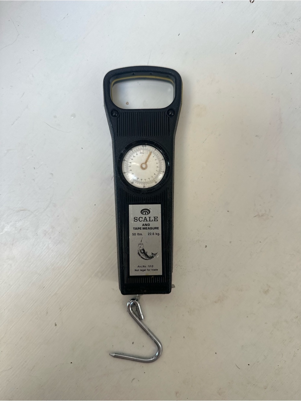 Vintage 50lb Hanging Fish Scale Tape Measure Fishing Spring Scale Art No 180